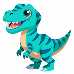 Cute cartoon blue tyrannosaurus rex dinosaur with big eyes and sharp teeth