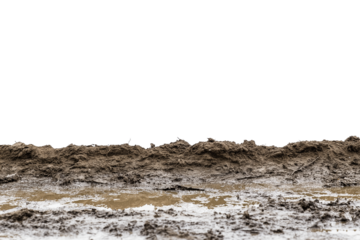 Wet mud ground covering transparent background representing off-road adventure