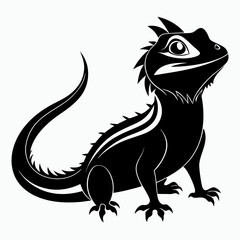 Stylized black silhouette of a dragon lizard with sharp spikes and a long tail