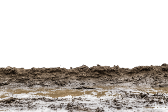 Wet mud ground covering transparent background representing off-road adventure