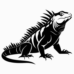 Obraz premium Stylized black and white illustration of a fierce iguana reptile