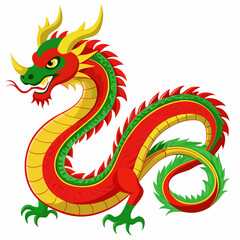 Obraz premium Traditional chinese dragon illustration in red green and yellow colors