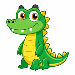 Fototapeta premium Cute cartoon green alligator with yellow belly and spikes sitting