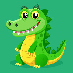 Obraz premium Cute cartoon green alligator smiling with big eyes and sharp teeth