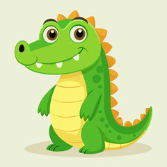 Fototapeta premium Cute cartoon green alligator with big eyes and a friendly smile
