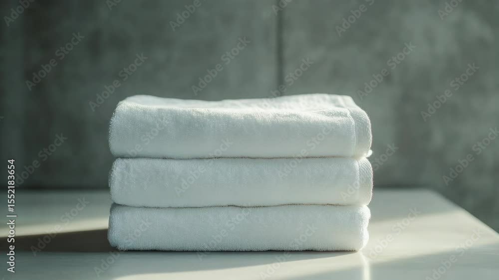Poster a stack of white towels sitting on a countertop