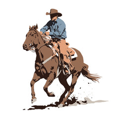 Fototapeta premium Vector Illustration of Saddle Bronc rodeo horse with riding cowboy Isolated with dust coming off