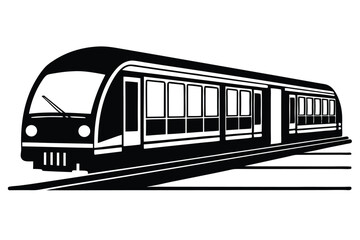 Black Silhouette Illustration of a Modern Train on Tracks, Emphasizing Public Transportation