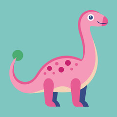 Obraz premium Cute pink cartoon dinosaur with a long neck and a green ball on its tail