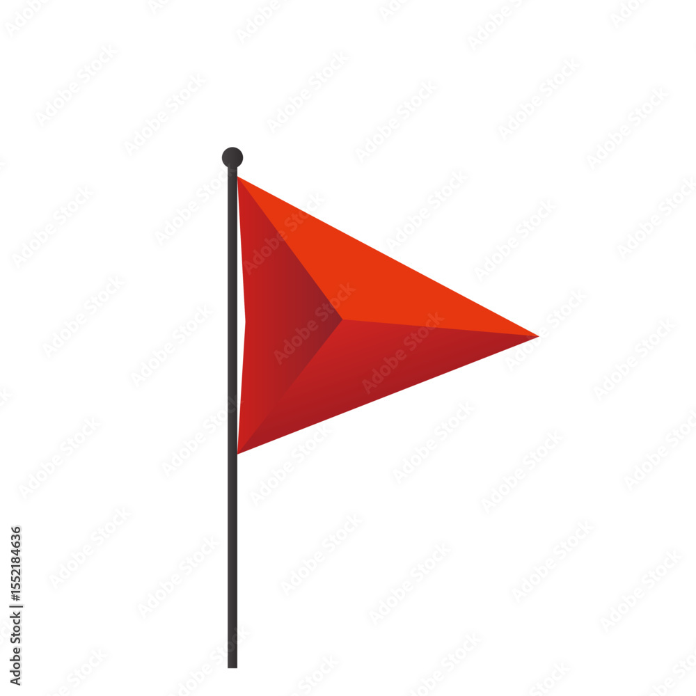 Poster waving red flag in triangle shape for marking location on maps and navigation systems. vector illust