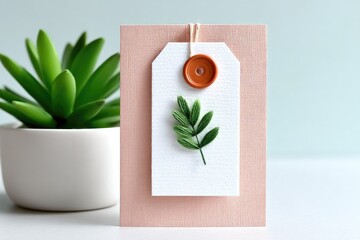 Handmade Greeting Card with Leaf and Button Detail