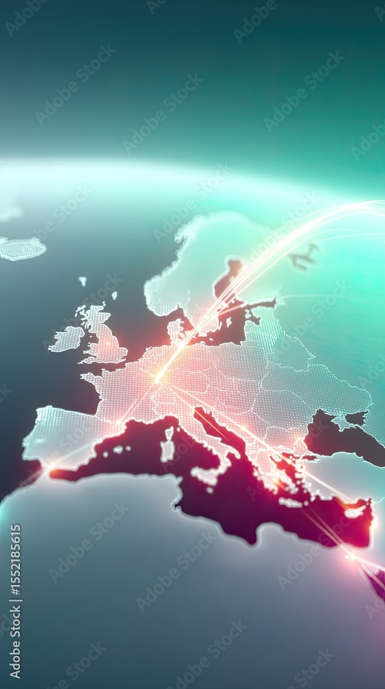 Poster futuristic global network map with illuminated connections