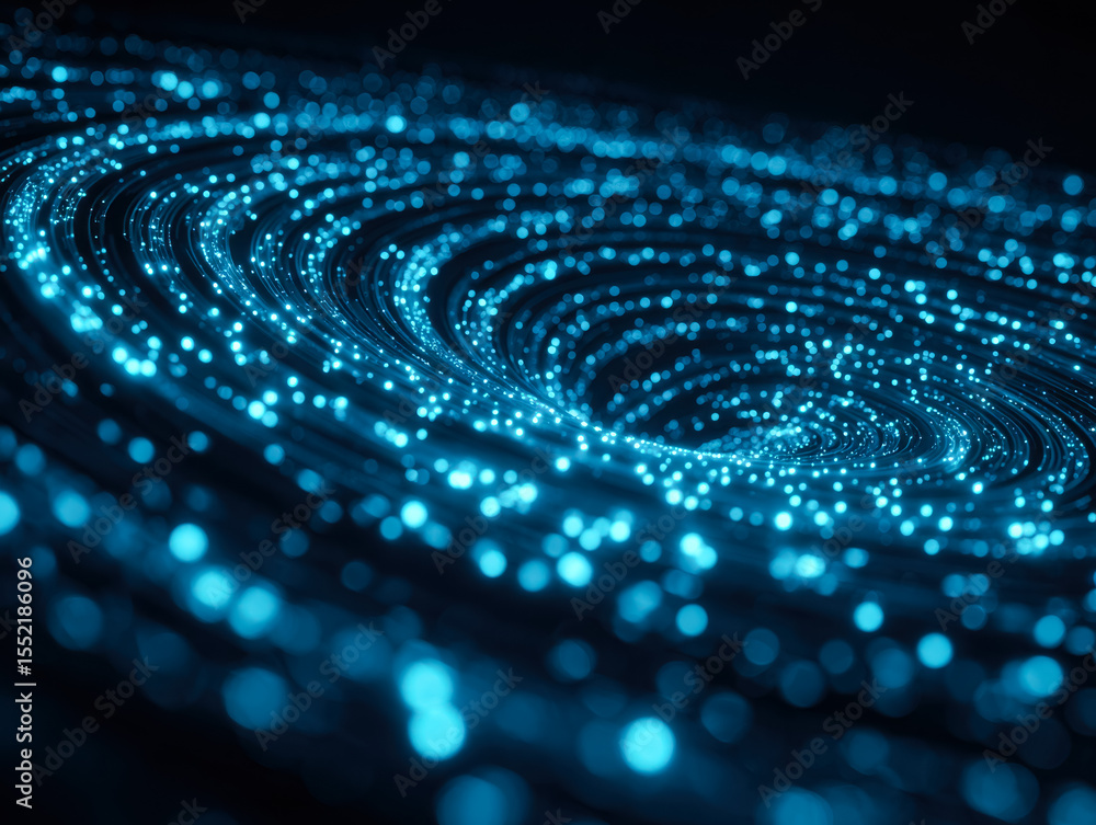 Poster abstract digital vortex with glowing blue particles and swirling patterns