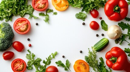 Colorful assortment of fresh vegetables arranged in a frame.
