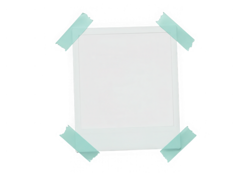 Blank photo frame isolated on transparent background with light blue tape - Powered by Adobe