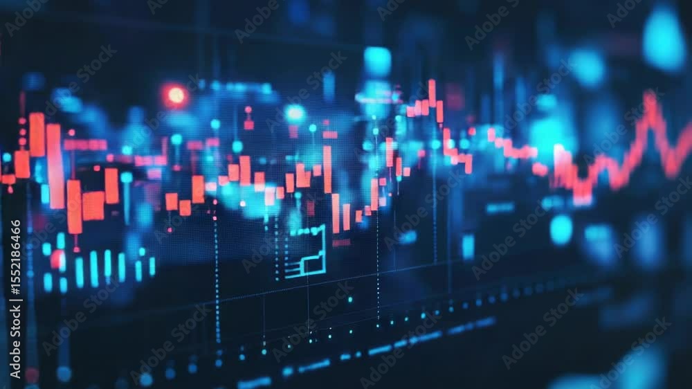 Poster A close-up view of a stock market chart with various financial data and trends