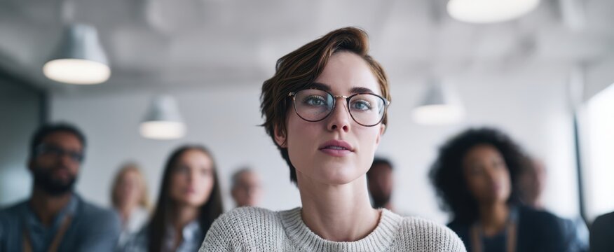 The young woman engaged in a thoughtful classroom discussion with her peers.