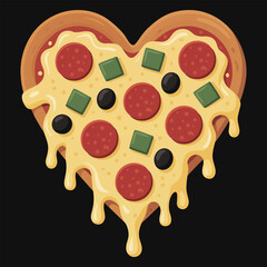 Vector illustration of heart-shaped pizza 
