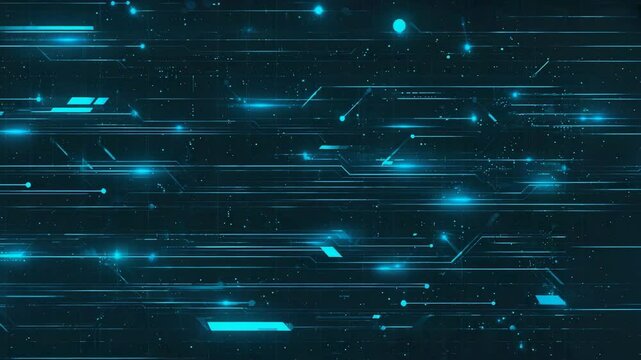 Exploring futuristic digital landscapes with bright blue lines and glowing elements in motion