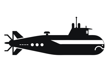 Silhouette Illustration Bold Black Submarine with Visible Propellers and Distinct Window Details