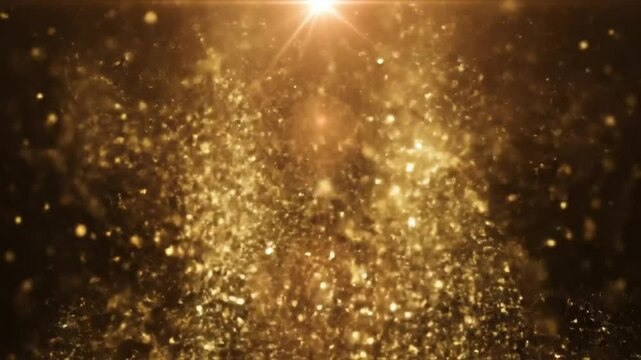 Bright Golden Particle Field with Lens Flare - A vibrant field of shimmering golden particles with a prominent lens flare, creating a dazzling and optimistic atmosphere, ideal for celebrations or posi
