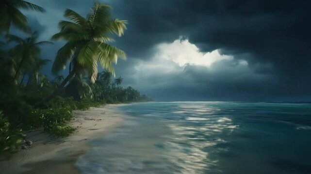 Tropical storm gathering over tranquil beach