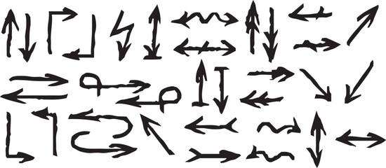Hand-drawn arrow icon set. A collection of curved