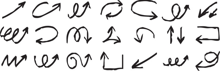 Hand-drawn arrow icon set. A collection of curved