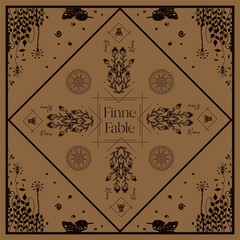 Symmetrical Botanical Cover. Geometric Composition with Butterflies. Ornamental Vintage Frame with Floral Motifs and Sacred Geometry Elements for Posters, Journals, Tarot Cards or Decorative Prints.