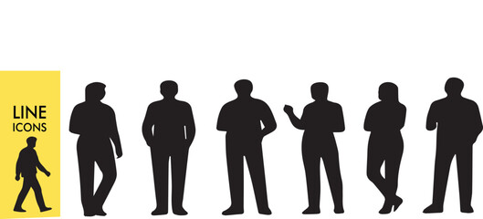 Human Silhouette Grid - Modular People Layout (Vector Diversity Set, Crowd Pattern, Team Matrix) - Black & White Outline Illustration