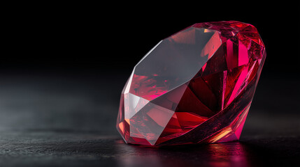 Illustration of stunning red ruby with intricate facets reflecting light on a dark surface