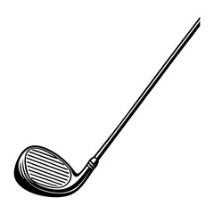 A classic black and white illustration of a golf club with a clean modern design perfect for sports and leisure themes
