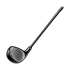 A classic black and white illustration of a golf club presented in a clean isolated graphic style