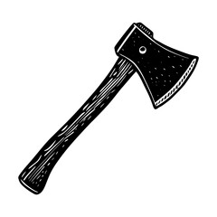 Axe drawing vector illustration: wood chopping tool, hand drawn hatchet, lumberjack equipment design