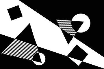 Geometric modernism. Imagination style. Abstract shapes illustration. Modern black and white abstract geometric background. Urban.