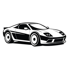 Striking Black and White Illustration of a Sleek Modern Sports Car Design