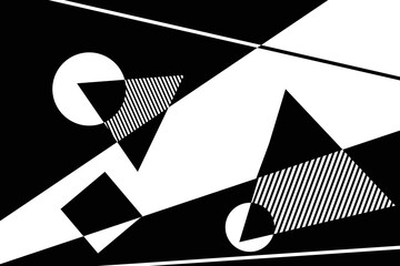 Geometric modernism. Imagination style. Abstract shapes illustration. Modern black and white abstract geometric background. Urban.