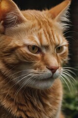 Close-Up of Intense Ginger Tabby Cat – Striking Eyes and Whiskers in Natural Light