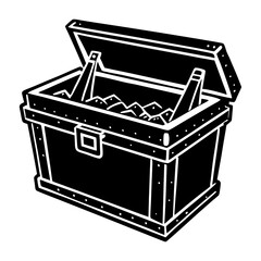 Illustration of black and white cooler chest with ice and beer bottles for summer picnic party