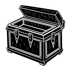 Treasure chest illustration open antique wooden box vector graphic pirate hidden gold container drawing art