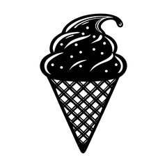 Download black and white ice cream cone vector illustration for summer dessert graphics and designs use