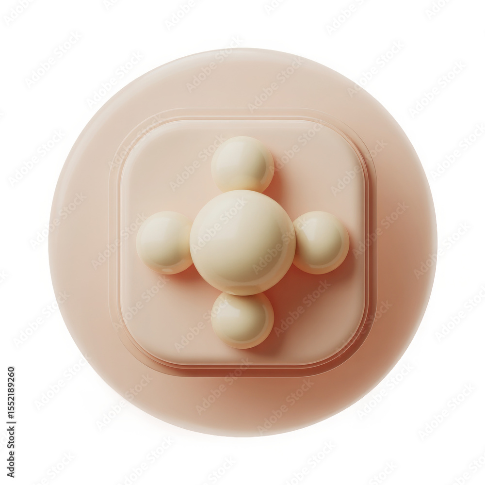 Poster abstract minimalist 3d rendering of a pale yellow molecule structure with rounded spheres on a soft 