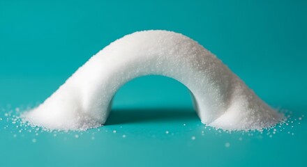 Obraz premium A Sweet Sugar Archway Formed from Grains of White Granulated Sugar on a Teal Background Representing a Miniature Architectural Structure for Culinary Design Ideas