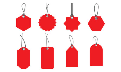 Set of blank price, sale tag. Red sale tags, price tags collection. Discount, offer price tag design vector illustration.	