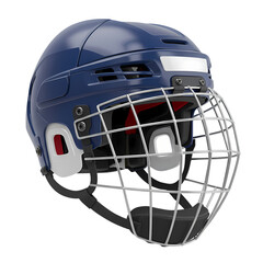 Navy Blue Hockey Helmet with Cage isolated on transparent bacckground