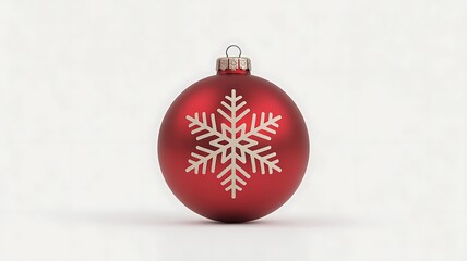 Single red christmas ornament with snowflake design on a white background