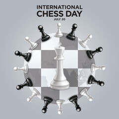 Internationa Chess Day Black And White Color with world map.eps with king