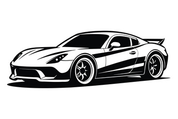 Sleek Black and White Illustration of a Modern Coupe with Sporty Design Elements