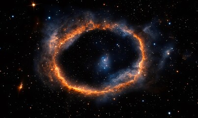 Colorful nebula showing the expanding shell of gas surrounding a dying star, creating a cosmic ring of fire