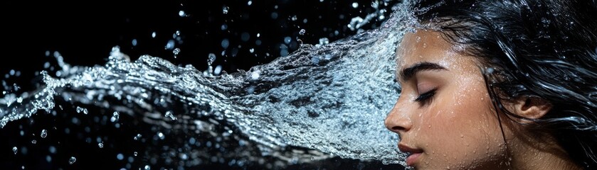Water's Embrace A Woman's Profile in a Splash of Motion